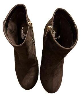 Charles by Charles David Black Faux Suede Platform Block Heel Ankle Booties